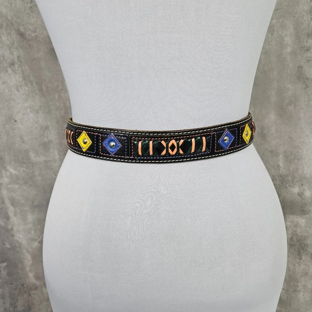 Gap Womens M Leather Belt Western Style Colorful Accents‎ Fashion Belt Boho Belt
